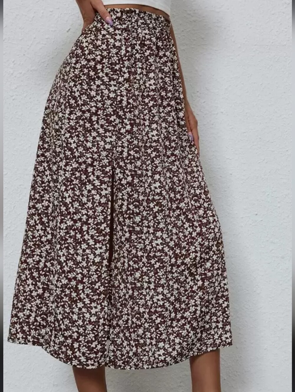 Brown and Cream Ditzy Floral Skirt Fits Size Small